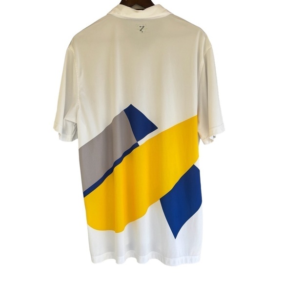Izod Golf Shirt Size XL Short Sleeve Collared White Blue Gray Yellow Colorblock - Picture 2 of 8